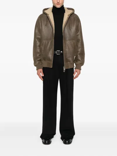 Emporio Armani Lamb Shearling Oversized-fit Blouson In Brown