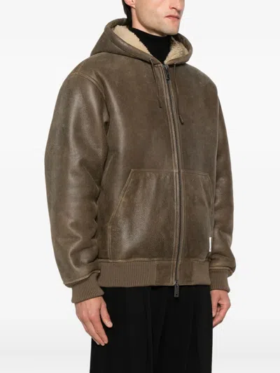 Emporio Armani Lamb Shearling Oversized-fit Blouson In Brown