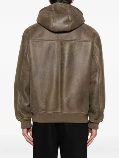 Emporio Armani Lamb Shearling Oversized-fit Blouson In Brown