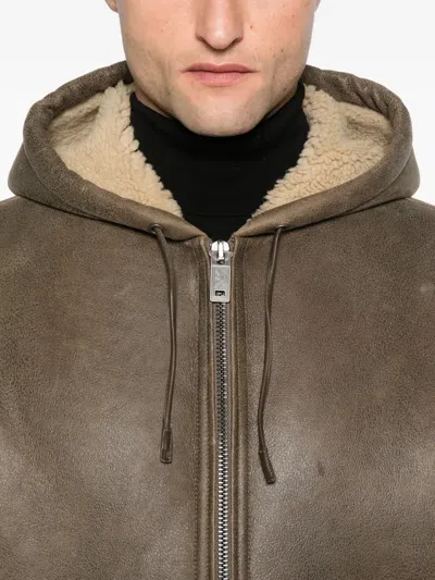 Emporio Armani Lamb Shearling Oversized-fit Blouson In Brown