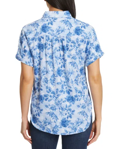 Gloria Vanderbilt Women's Daisy Printed Drop-hem Shirt In Blue
