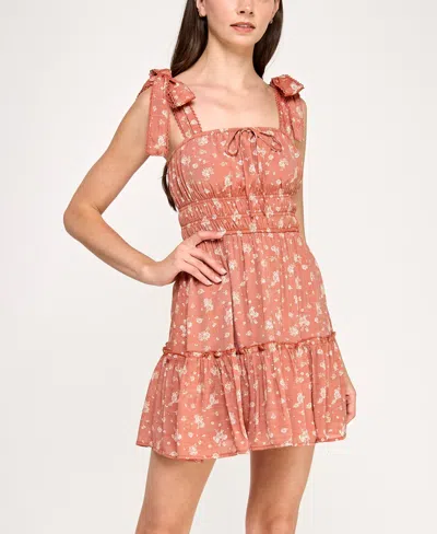 Trixxi Juniors' Printed Sleeveless Fit & Flare Dress In Orange
