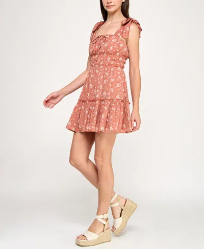 Trixxi Juniors' Printed Sleeveless Fit & Flare Dress In Orange