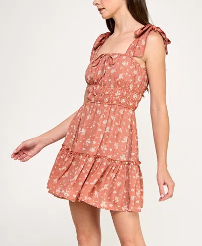 Trixxi Juniors' Printed Sleeveless Fit & Flare Dress In Orange