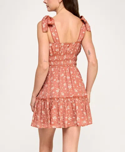 Trixxi Juniors' Printed Sleeveless Fit & Flare Dress In Orange