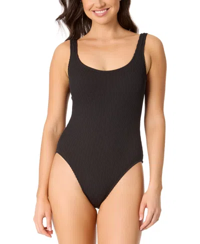 Salt + Cove Women's Mint Tea Rib Scrunch One-piece Swimsuit, Exclusively At Macy's In Black