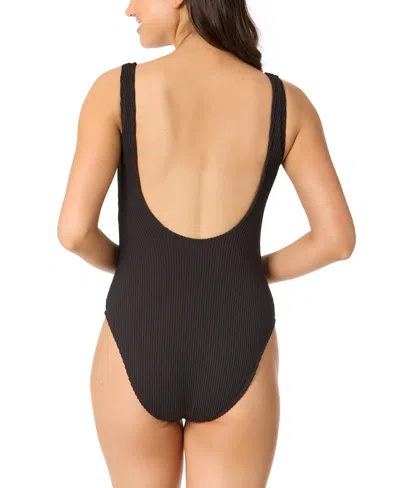 Salt + Cove Women's Mint Tea Rib Scrunch One-piece Swimsuit, Exclusively At Macy's In Black