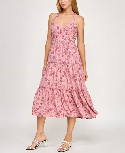 Trixxi Juniors' Printed Sleeveless Halter Midi Dress In Multi