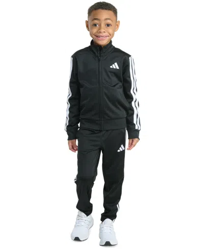 Adidas Originals Toddler & Little Boys Tricot Long-sleeve Essential 3-stripe Track Jacket & Pants, 2 Piece Set In Black