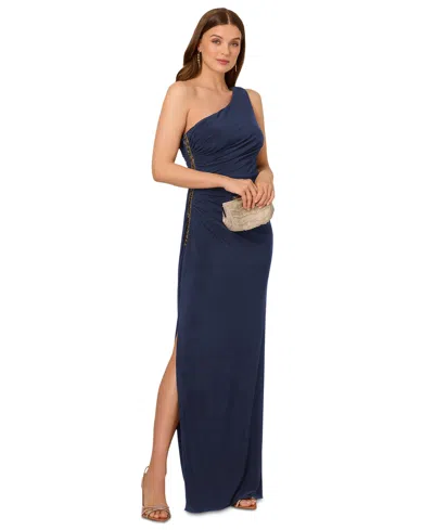 Adrianna Papell Women's One-shoulder Embellished Gown In Blue