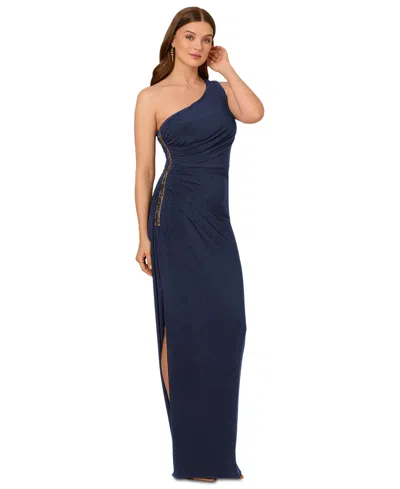 Adrianna Papell Women's One-shoulder Embellished Gown In Blue