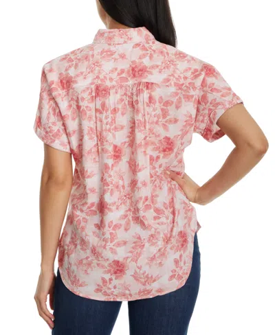 Gloria Vanderbilt Women's Daisy Printed Drop-hem Shirt In Pink