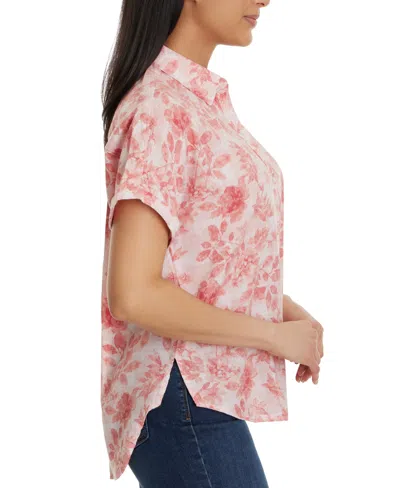 Gloria Vanderbilt Women's Daisy Printed Drop-hem Shirt In Pink