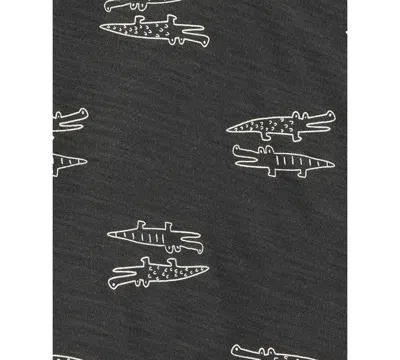 Carter's Baby Boys Alligator-print Henley T-shirt & Striped Pull-on Shorts, 2 Piece Set In Black