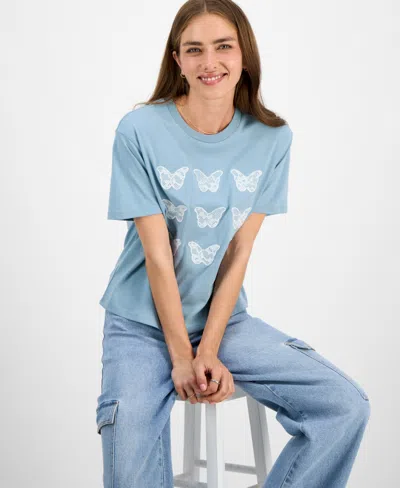 Rebellious One Juniors' Lace Applique Butterfly T-shirt