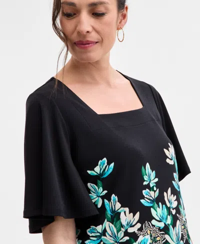 Jm Collection Plus Size Printed Square-neck Short-sleeve Top, Exclusively At Macy's In Multi