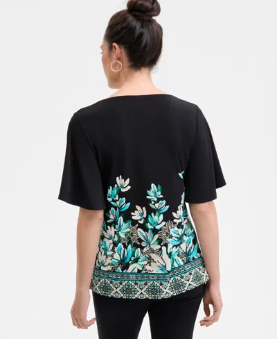 Jm Collection Plus Size Printed Square-neck Short-sleeve Top, Exclusively At Macy's In Multi