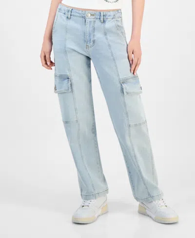 Madden Girl Juniors' High-rise Cargo Skater Jeans In Blue