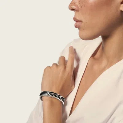 John Hardy Modern Chain Cuff With Black Leather