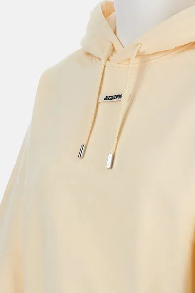 Jacquemus Cotton Hoodie With Drawstring Hood And Ribbed Details In Neutral