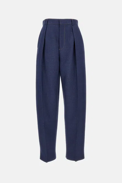 Bottega Veneta Melange Wool Straight Pants In Blue
