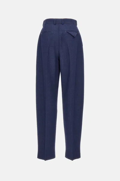 Bottega Veneta Melange Wool Straight Pants In Blue