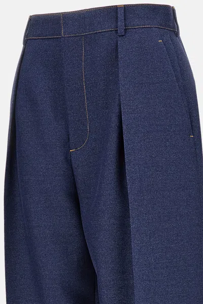 Bottega Veneta Melange Wool Straight Pants In Blue