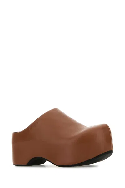 Marni Caramel Nappa Leather Mules In Brown
