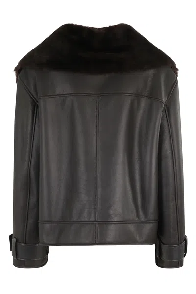 Dondup Double-zip Leather Jacket With Luxurious Fur Collar In Black