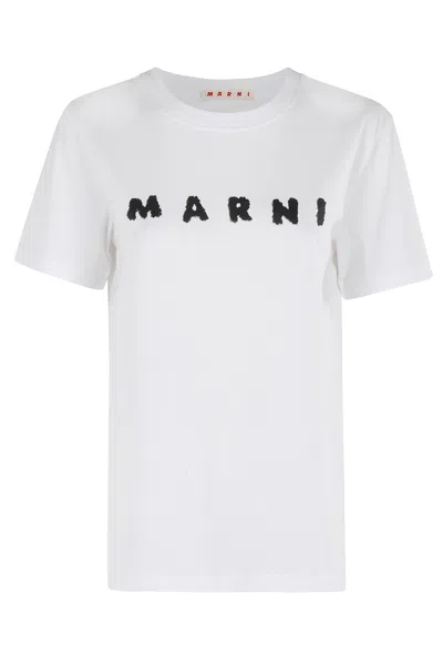 Marni Scribbled Logo Jersey Cotton T-shirt In White