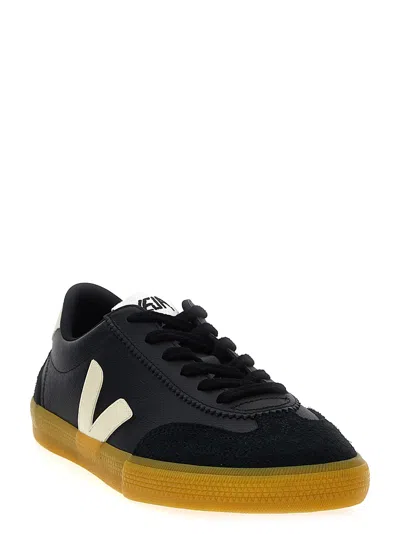 Veja Volley Panelled Grained Leather Sneakers In Black