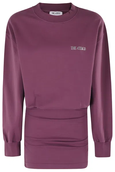 Attico Ruched Cotton-blend Fleece Minidress In Purple