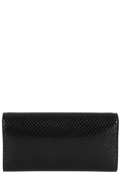 Jimmy Choo Snake-print Leather Clutch With Gold Accents