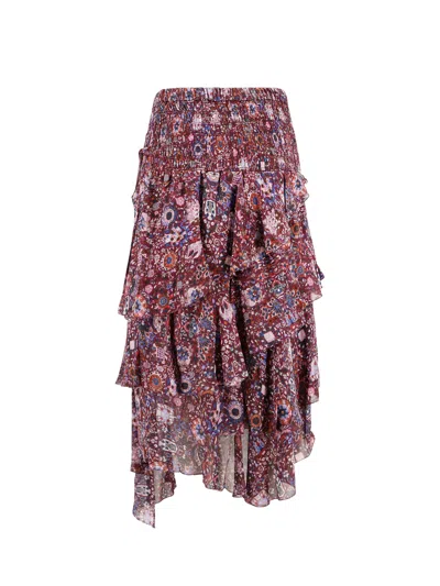 Isabel Marant Étoile Brigitte Smocked Waist Tiered Chiffon Midi Skirt In Brown