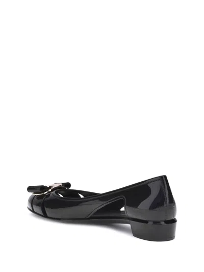Ferragamo Nara Jelly Cutout Bow Ballerina Flats In Black