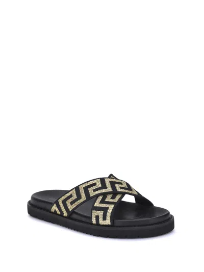 Versace Greca Sandals In Black