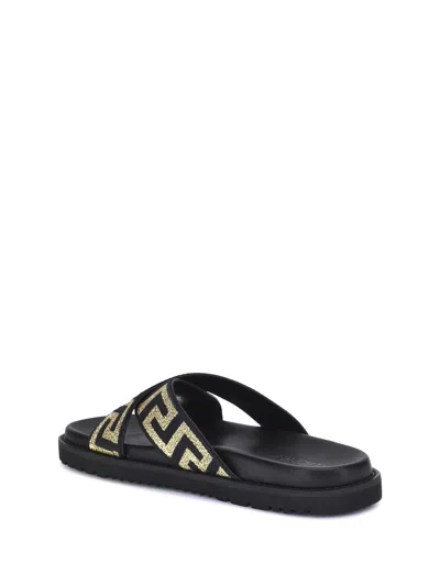 Versace Greca Sandals In Black