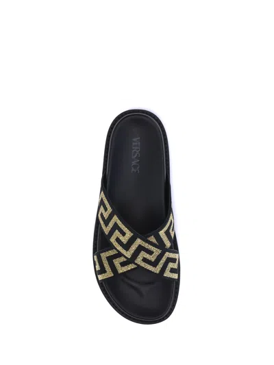 Versace Greca Sandals In Black