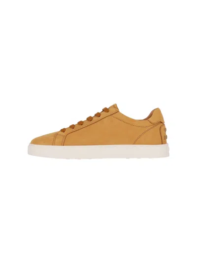 Tod's Low Top Round Toe Rubber Sole Sneakers In Orange