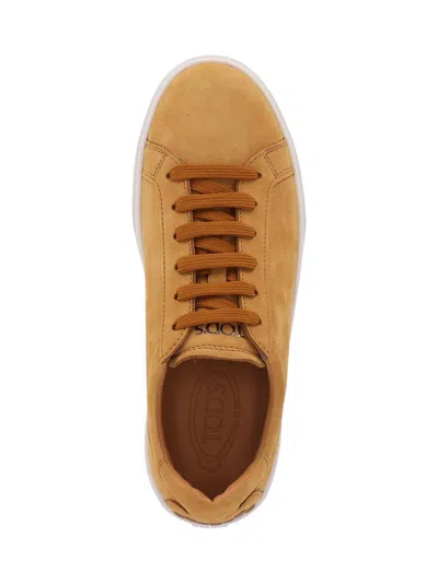 Tod's Low Top Round Toe Rubber Sole Sneakers In Orange