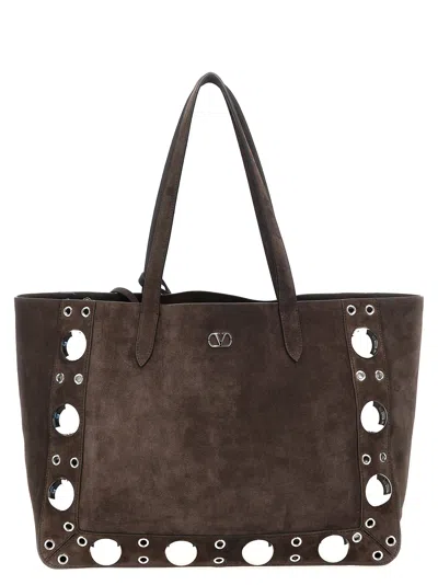 Valentino Suede Shoulder Bag With Maxi Metal Studs