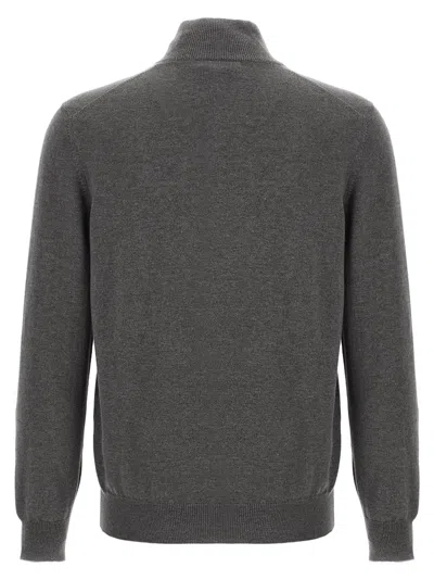 Brunello Cucinelli Half-zip High Collar Ribbed Sweater In Gray