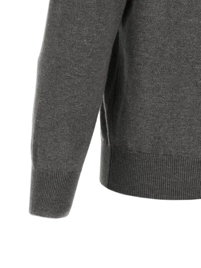 Brunello Cucinelli Half-zip High Collar Ribbed Sweater In Gray