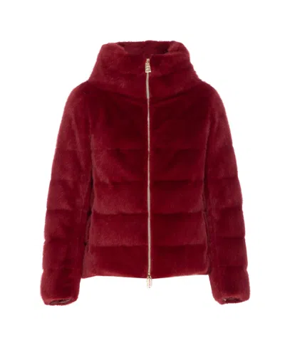 Herno Padded Jacket With Faux Fur Texture In Red