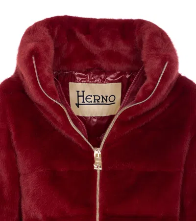 Herno Padded Jacket With Faux Fur Texture In Red