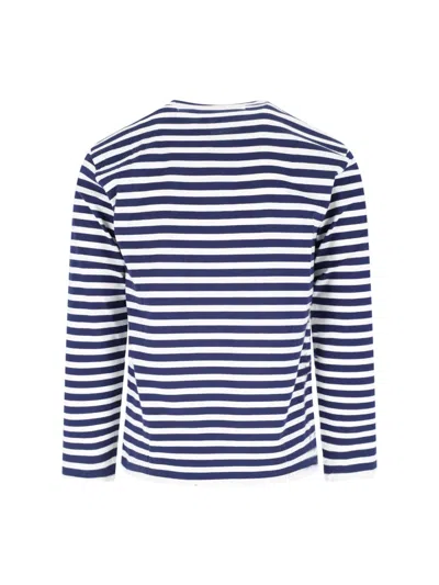Comme Des Garçons Play Emblem Striped T-shirt With Rhinestones In Multi