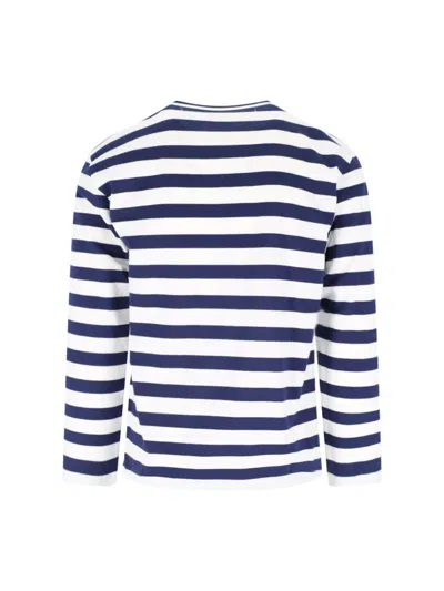 Comme Des Garçons Play Emblem Striped T-shirt With Rhinestones In Multi