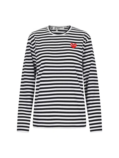 Comme Des Garçons Play Striped Red Heart Long-sleeved T-shirt In Multi