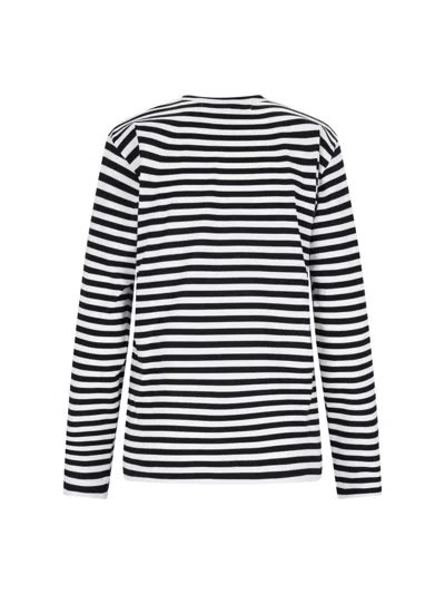 Comme Des Garçons Play Striped Red Heart Long-sleeved T-shirt In Multi