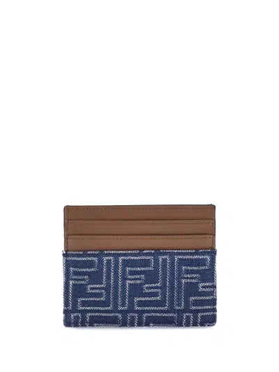 Fendi Jacquard Ff Fabric Cardholder With Denim Effect In Blue